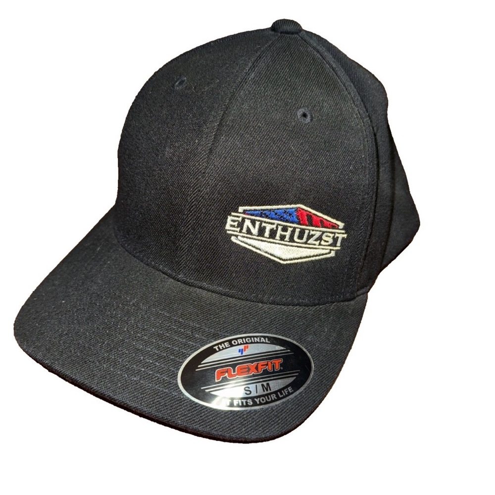 Enthuzst Flex fit‎ S/M Black Red White Blue Logo Mens Baseball Cap